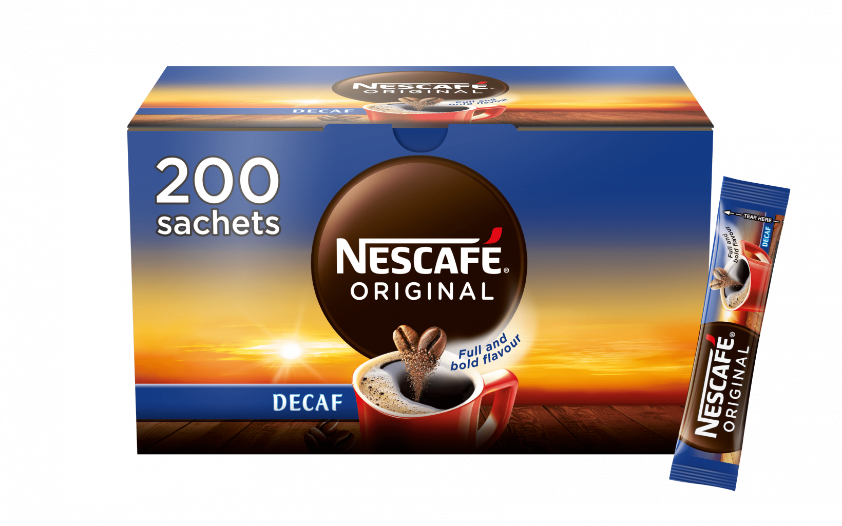 8226 Nescafe Original Decaff 200x1 8g Stickpack Outer Carton Cgi Front Mhi