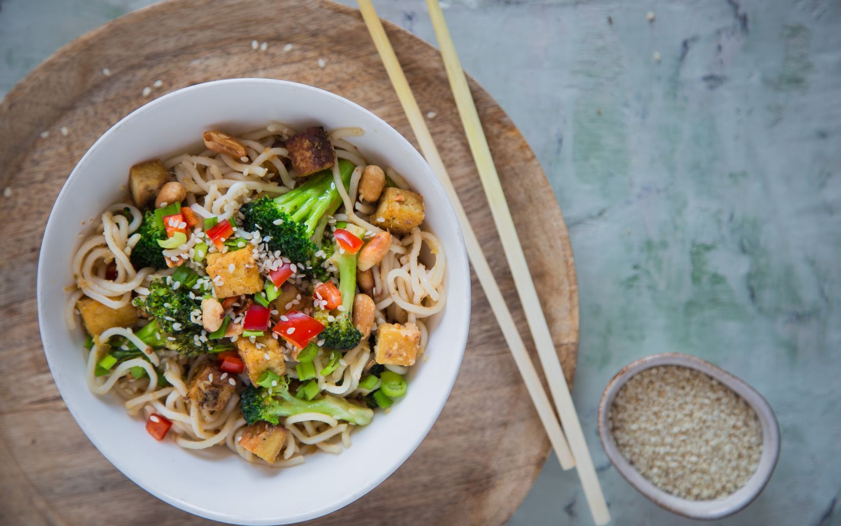 Noodles Tofu Sesame Seeds Peanuts Shutterstock 2122657373