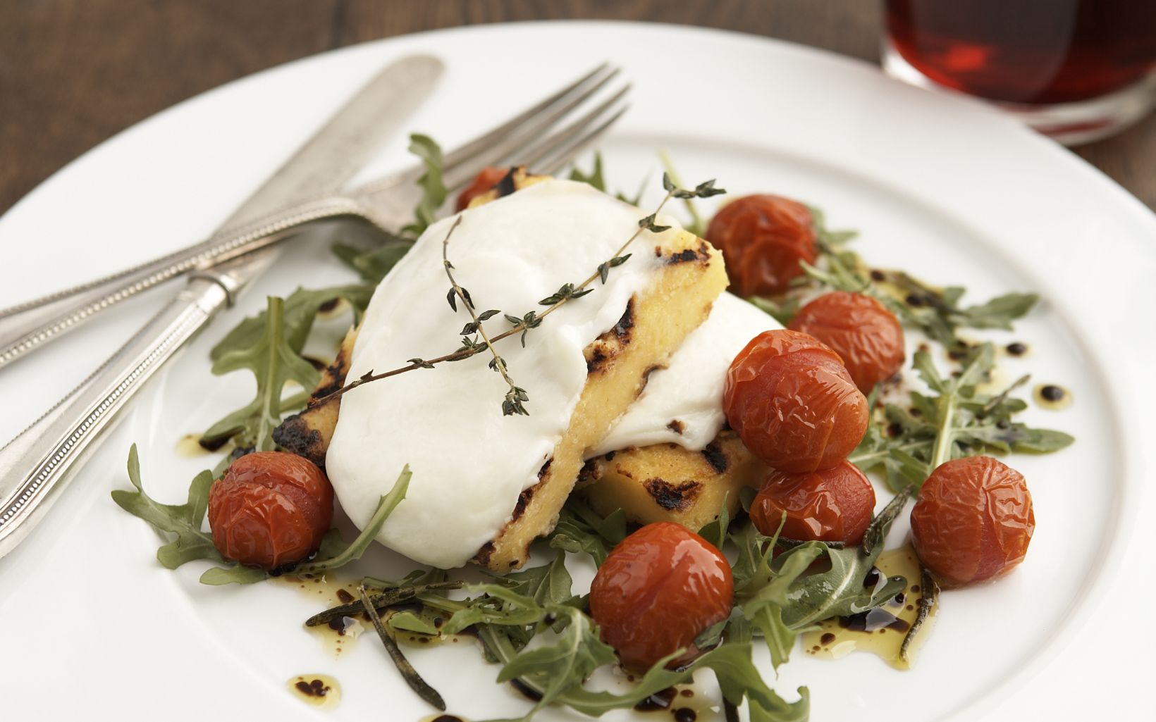 Baked Polenta With Vine Tomatoes Mozzarella And Rocket